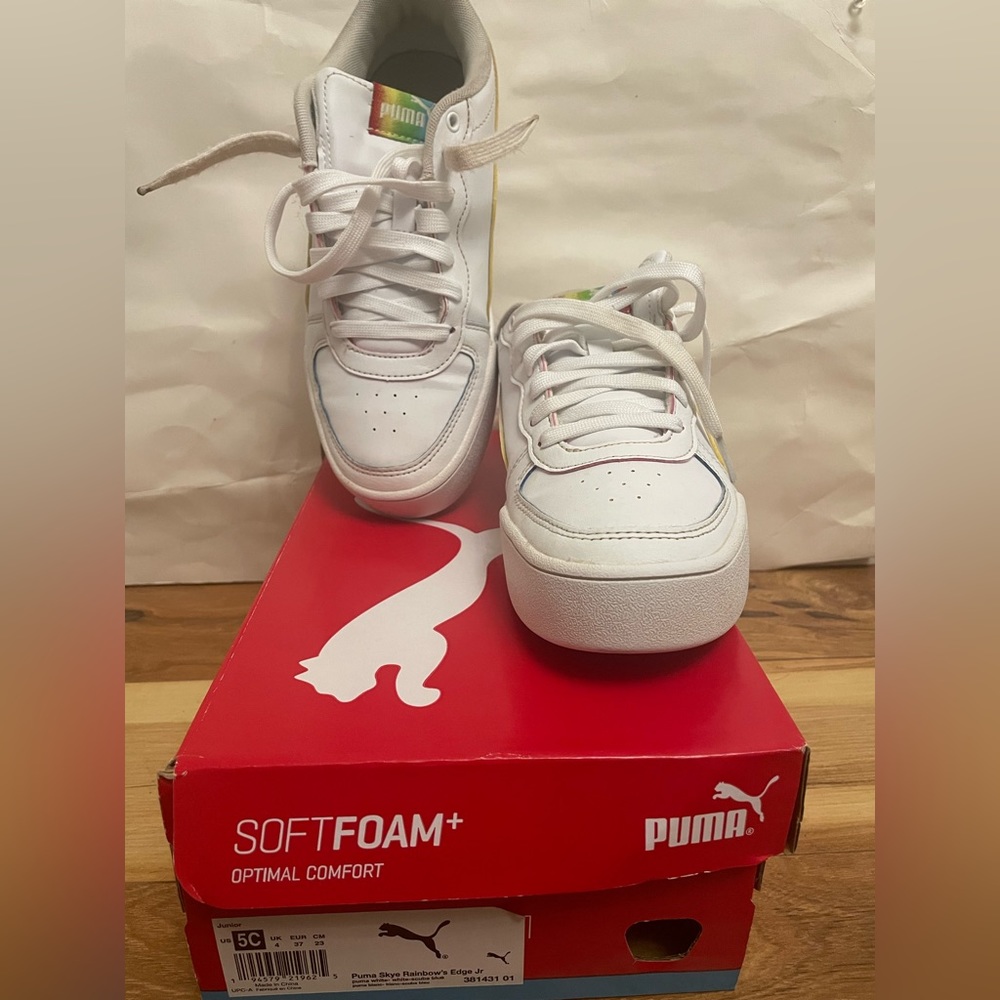 Puma Skye Rainbow Edge Girls White Sneakers Size 5C
